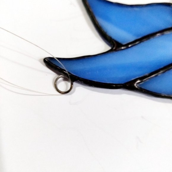 Vintage Stained Glass Sun Catcher Set 2 Hummingbird Iris Blue Violet Purple Hand - Picture 7 of 10